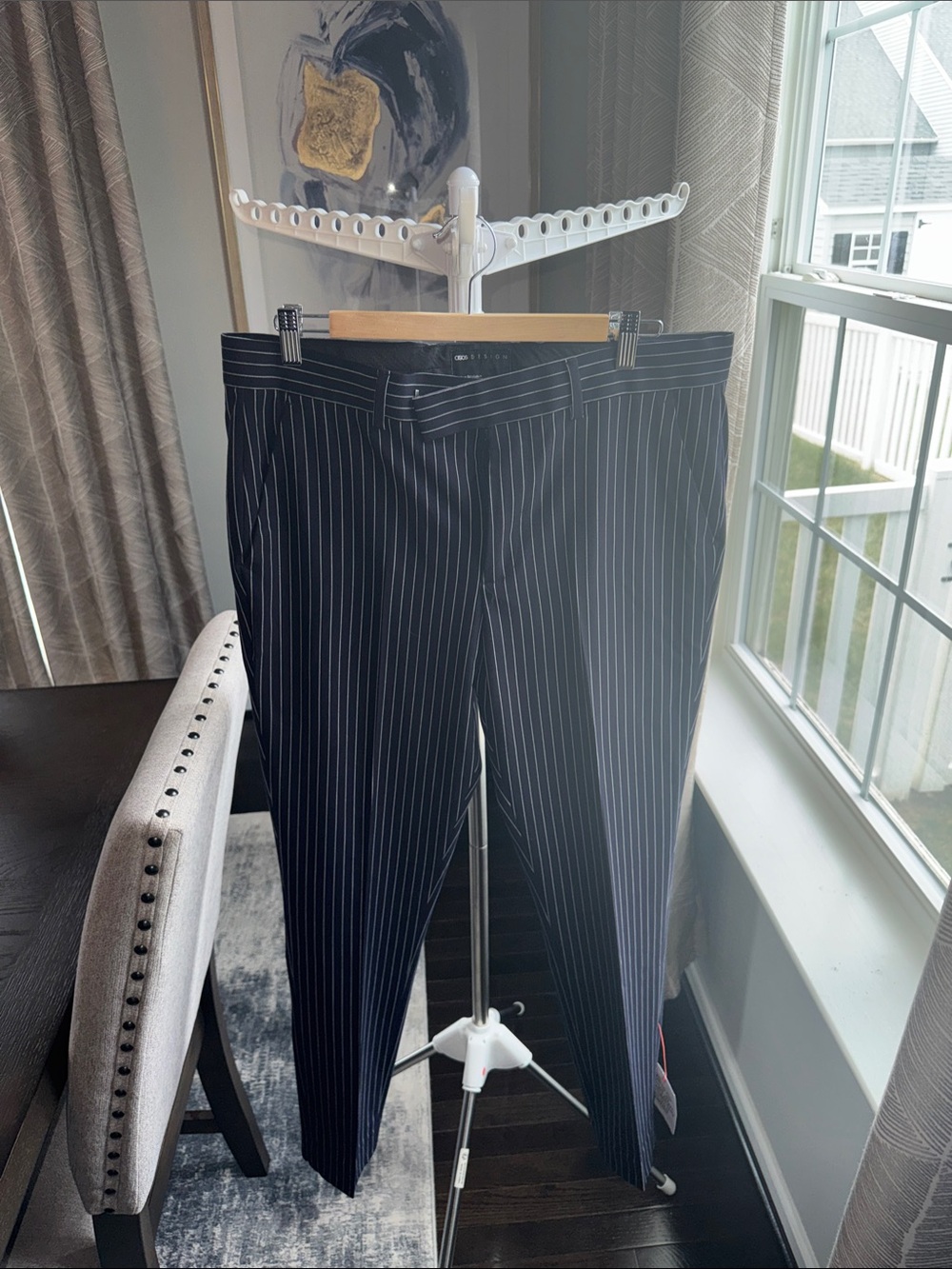Men's Navy Pinstripe Dress Pants